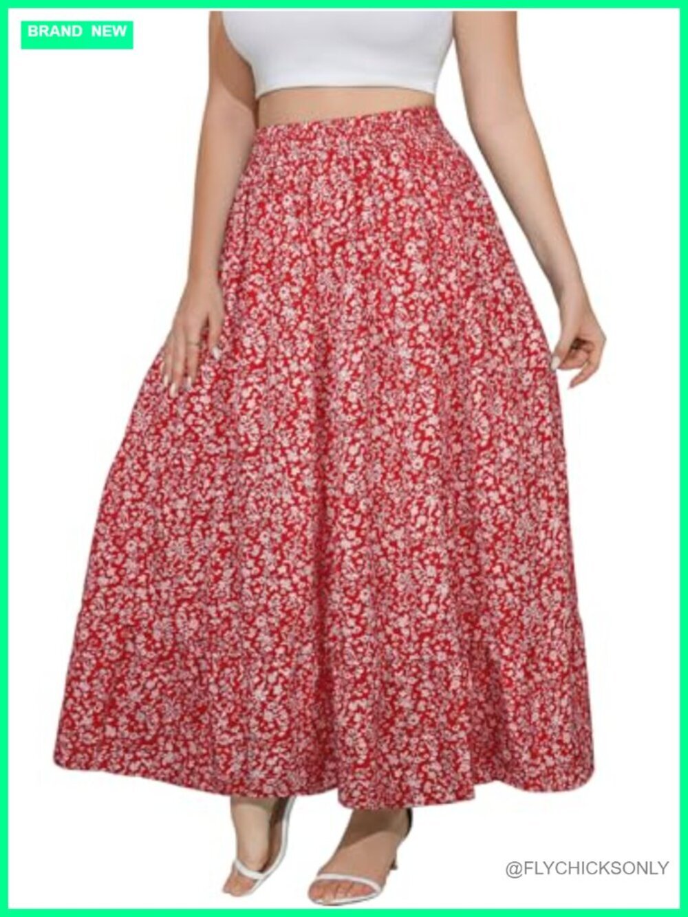 Plus Size Maxi Skirt Flowy Elastic Waist Swing A-Line Tiered Pleated